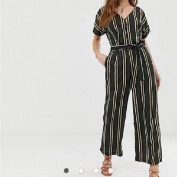 🔴GILLI Navy & Olive Button Down Striped Jumpsuit - Picture 1 of 6